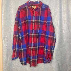 Red and blue plaid lumberjack style shirt